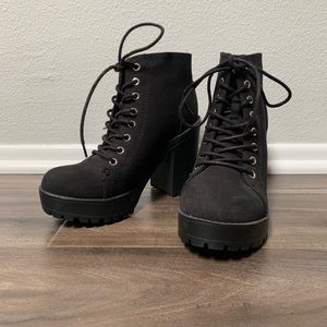 New Black Lace-Up Booties